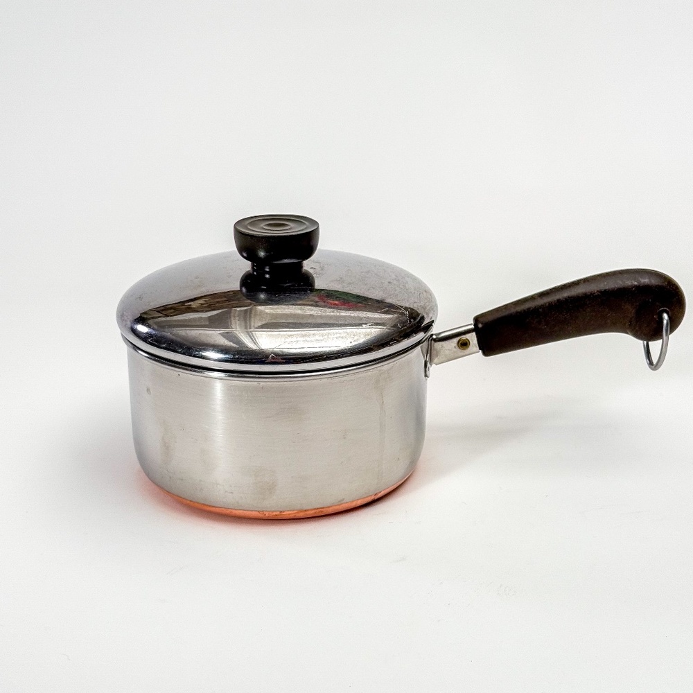 EUC Vintage Revere Ware 1½ Qt Pot Copper Bottom Stainless Steel Saucepan Lid